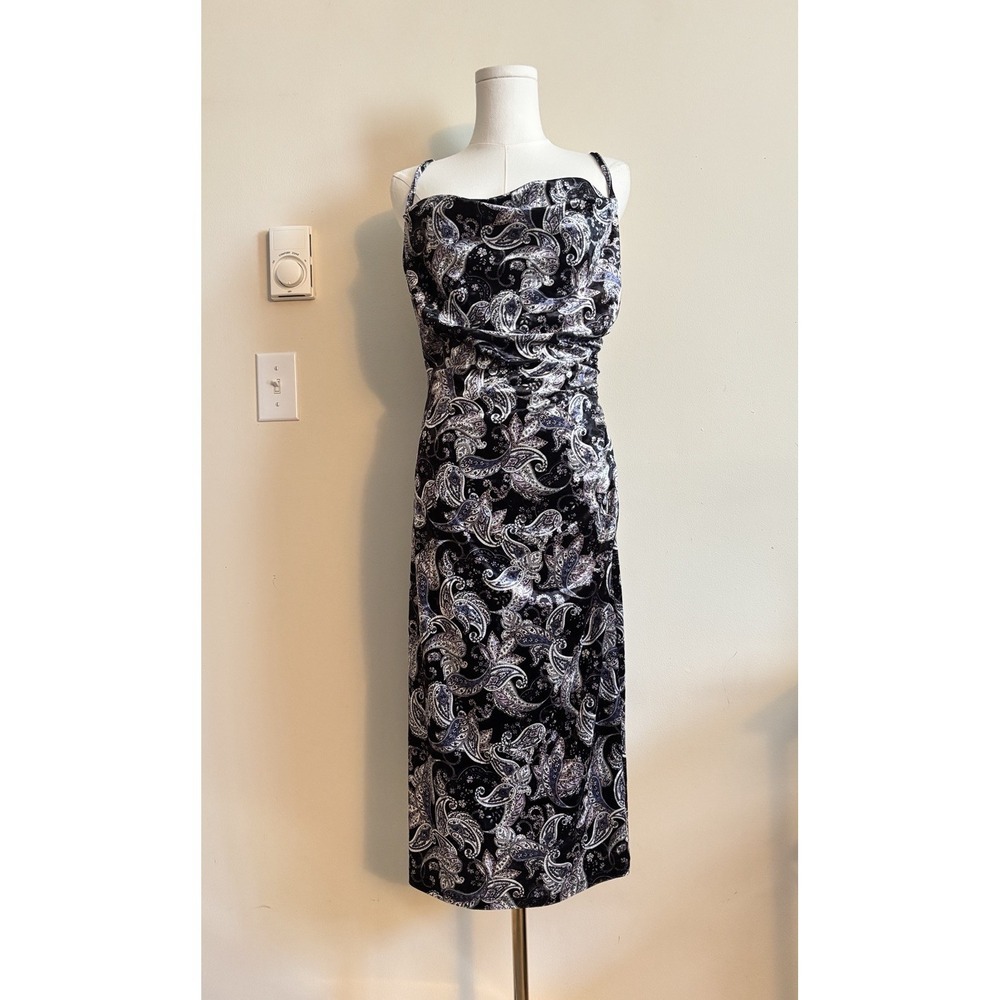Whimsigoth Paisley Velvet Bodycon Dress Medium 8 Black Purple Floral‎ Dark Boho